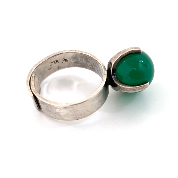 vintage silver & chrysoprase sphere ring ~ after Elis Kauppi