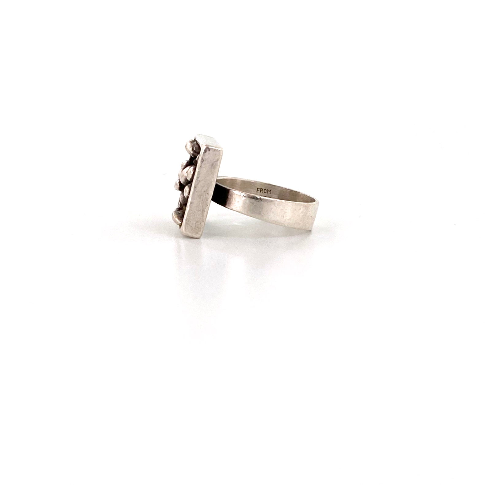 profile Niels NE From Denmark vintage silver pebbles square ring Scandinavian Modernist jewelry design