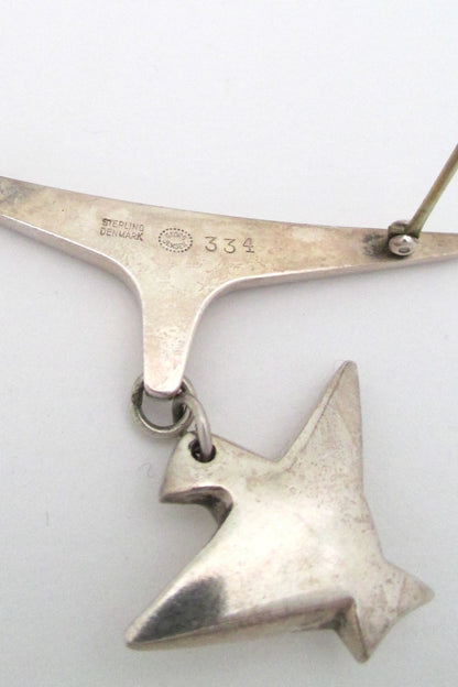 Georg Jensen kinetic bird brooch #334 by Henning Koppel