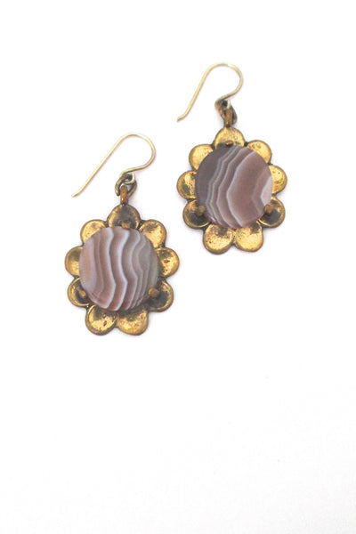 Pentti Sarpaneva Finland vintage bronze banded agate drop earrings 1970s