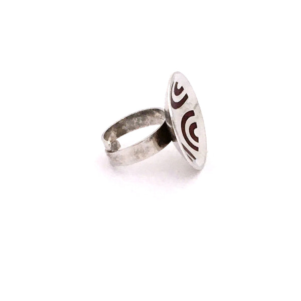 Aksel Holmsen large silver & bright red enamel ring