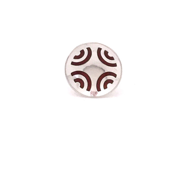detail Aksel Holmsen Norway large vintage sterling silver red enamel ring Scandinavian Modern jewelry design