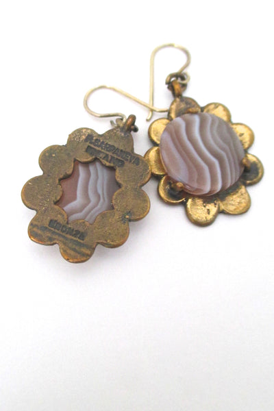 Pentti Sarpaneva bronze & banded agate drop earrings