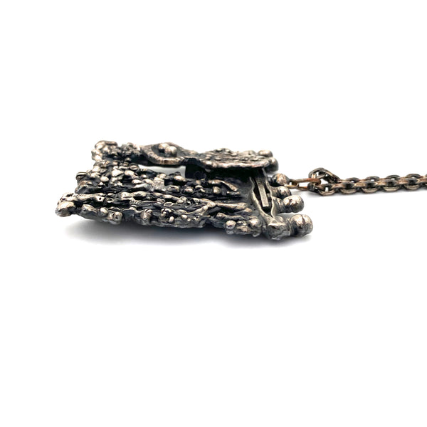 profile Guy Vidal Canada vintage brutalist pewter pierced layered pendant necklace Canadian jewelry design