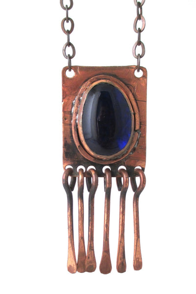 detail Rafael Alfandary Canada vintage brutalist copper cobalt blue fringe necklace