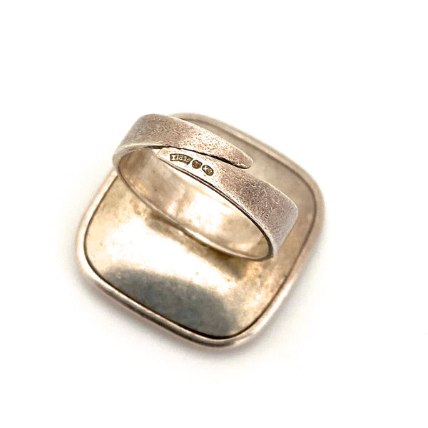 large Modernist silver & tiger eye square ring ~ Finland 1975