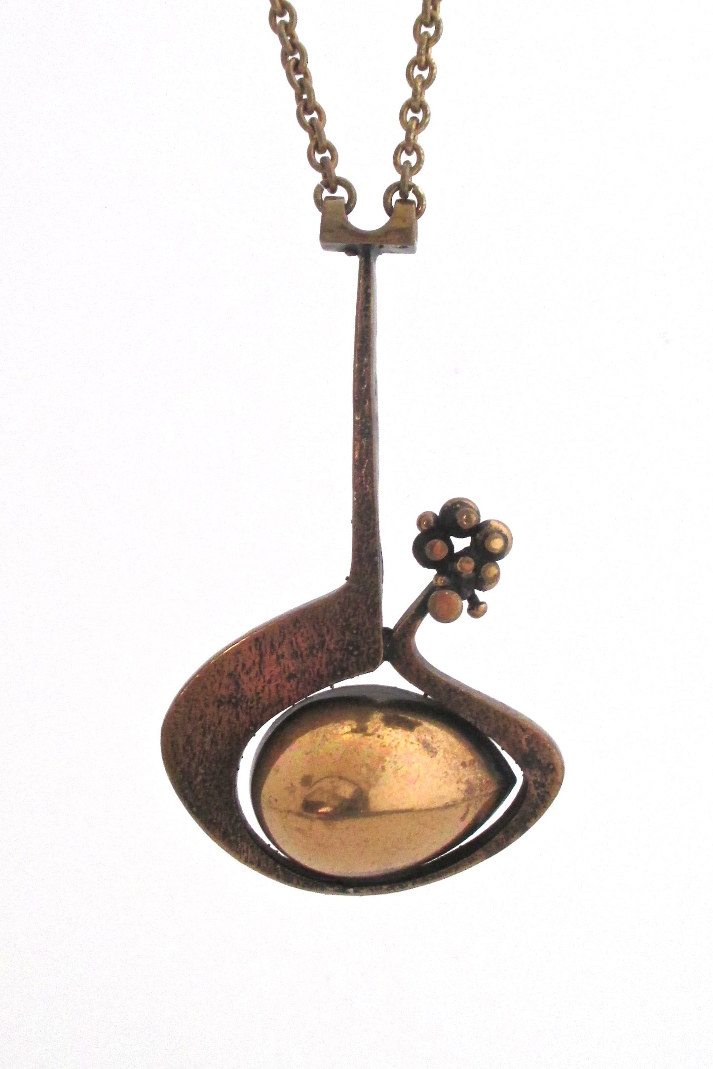 detail Jorma Laine Finland vintage bronze extra large Scandinavian Modern pendant necklace