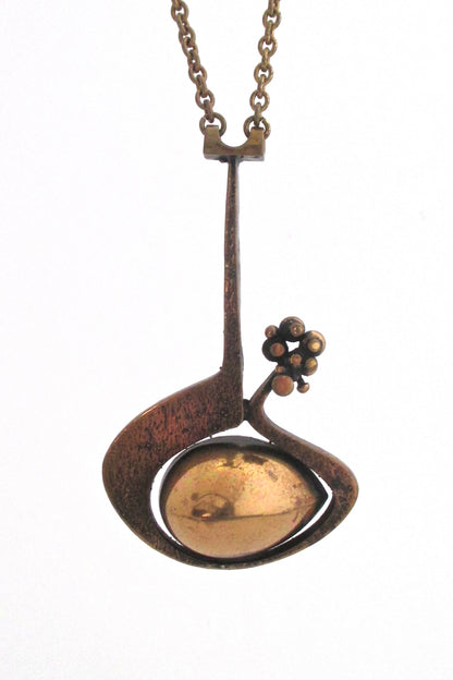detail Jorma Laine Finland vintage bronze extra large Scandinavian Modern pendant necklace