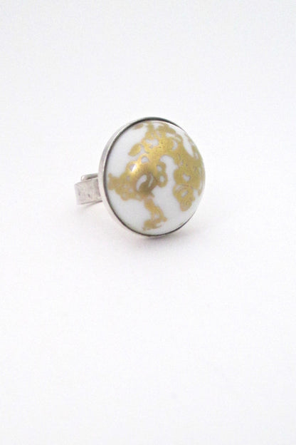 detail Porsgrund Norway vintage silver and porcelain mid century Scandinavian Modern ring