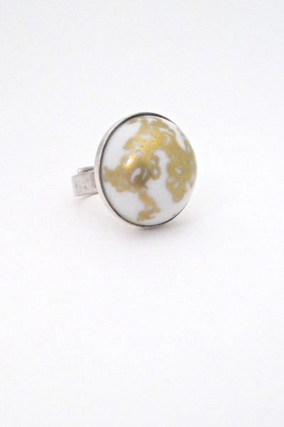 detail Porsgrund Norway vintage silver and porcelain mid century Scandinavian Modern ring