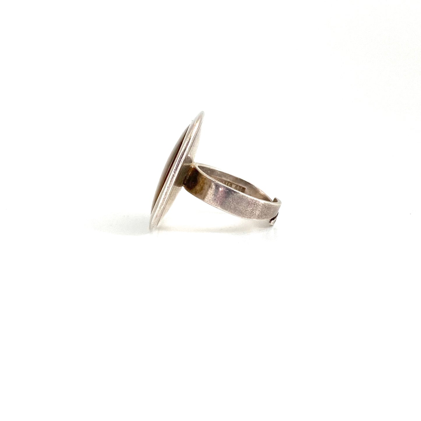 large Modernist silver & tiger eye square ring ~ Finland 1975