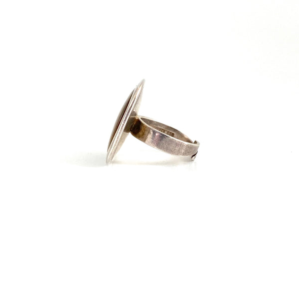 large Modernist silver & tiger eye square ring ~ Finland 1975