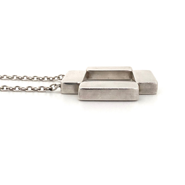 profile Georg Jensen Denmark vintage silver large square pendant necklace 379 Astrid Fog Scandinavian Modernist jewelry design