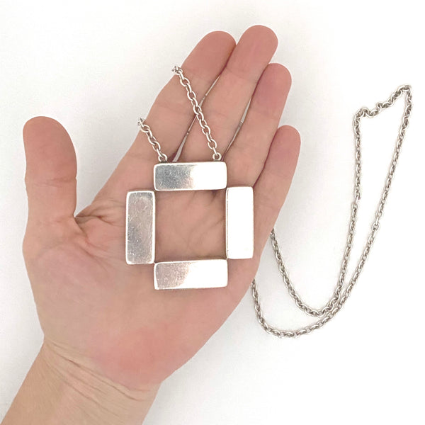 scale Georg Jensen Denmark vintage silver large square pendant necklace 379 Astrid Fog Scandinavian Modernist jewelry design