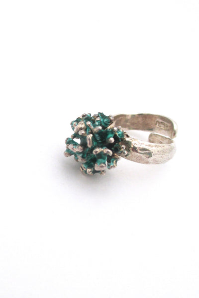 detail David-Andersen Norway vintage heavy silver enamel cluster ring Scandinavian Modern design