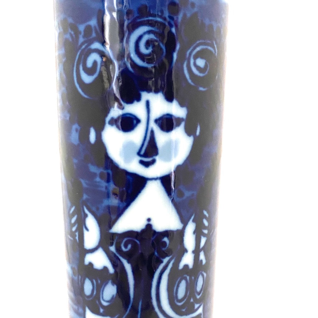 detail side one Rosenthal Germany vintage porcelain flow blue vase Bjorn Wiinblad Scandinavian Modern design