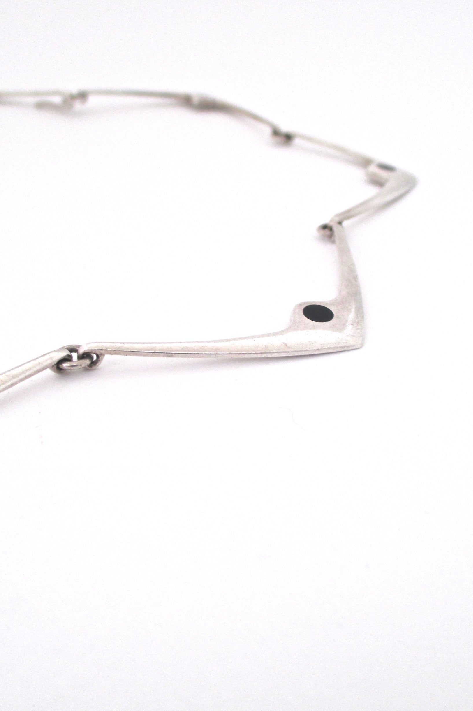 detail Hans Hansen Denmark vintage sterling silver enamel choker necklace Scandinavian Modernist jewelry design