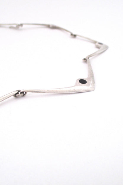 detail Hans Hansen Denmark vintage sterling silver enamel choker necklace Scandinavian Modernist jewelry design