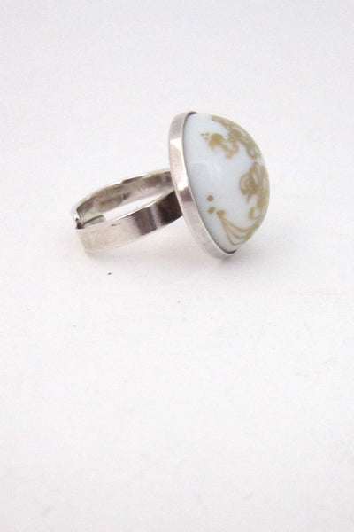 Porsgrund, Norway vintage silver and porcelain ring by Anne Marie Odegaard