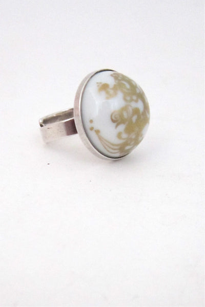 Porsgrund, Norway vintage silver and porcelain ring by Anne Marie Odegaard