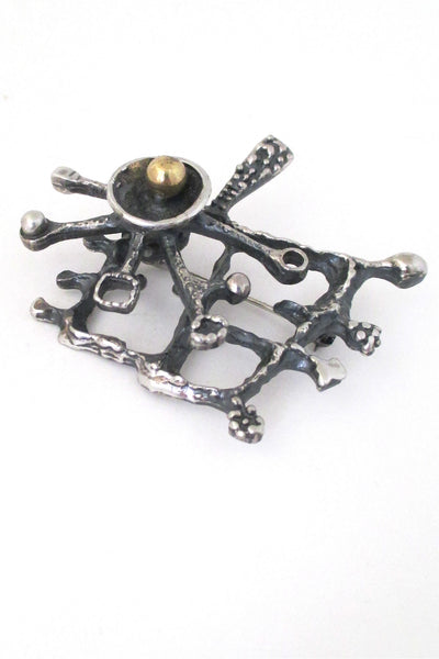 Guy Vidal Canada vintage brutalist pewter brass sphere sculptural layered brooch