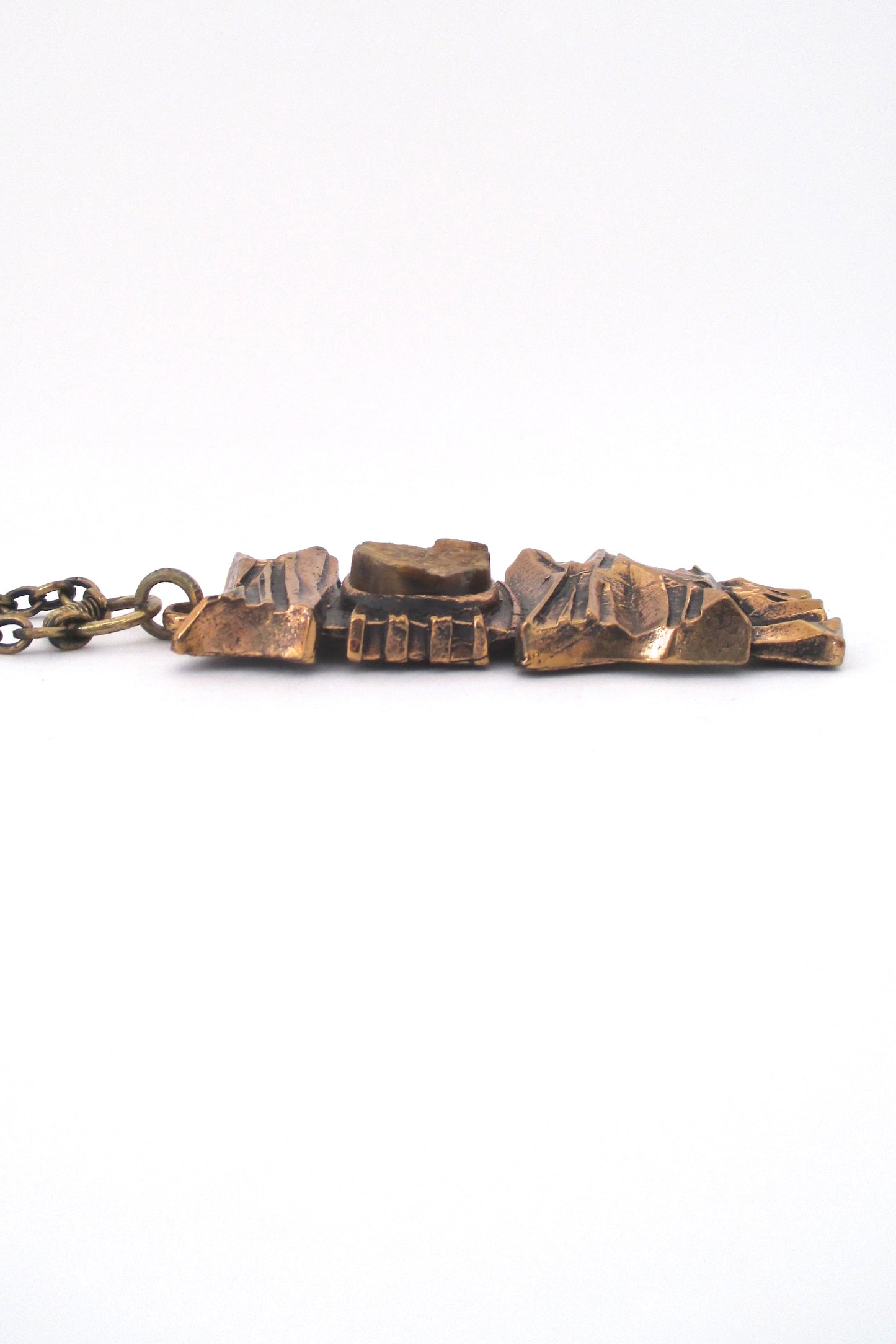 profile Pentti Sarpaneva Finland vintage bronze and tiger eye pendant necklace 1970s