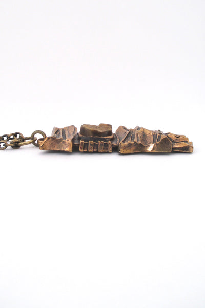 profile Pentti Sarpaneva Finland vintage bronze and tiger eye pendant necklace 1970s