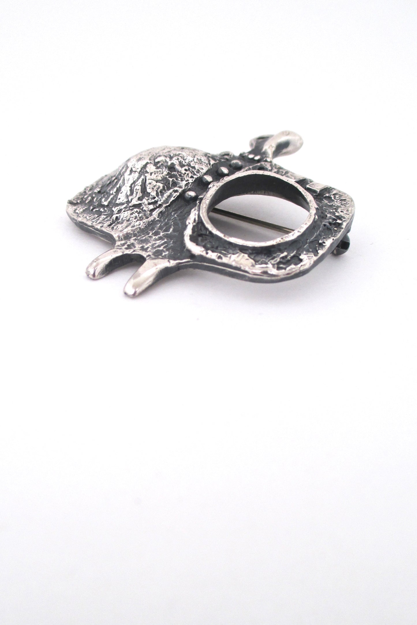 detail Guy Vidal Canada vintage brutalist pewter favourite dress brooch 1970s