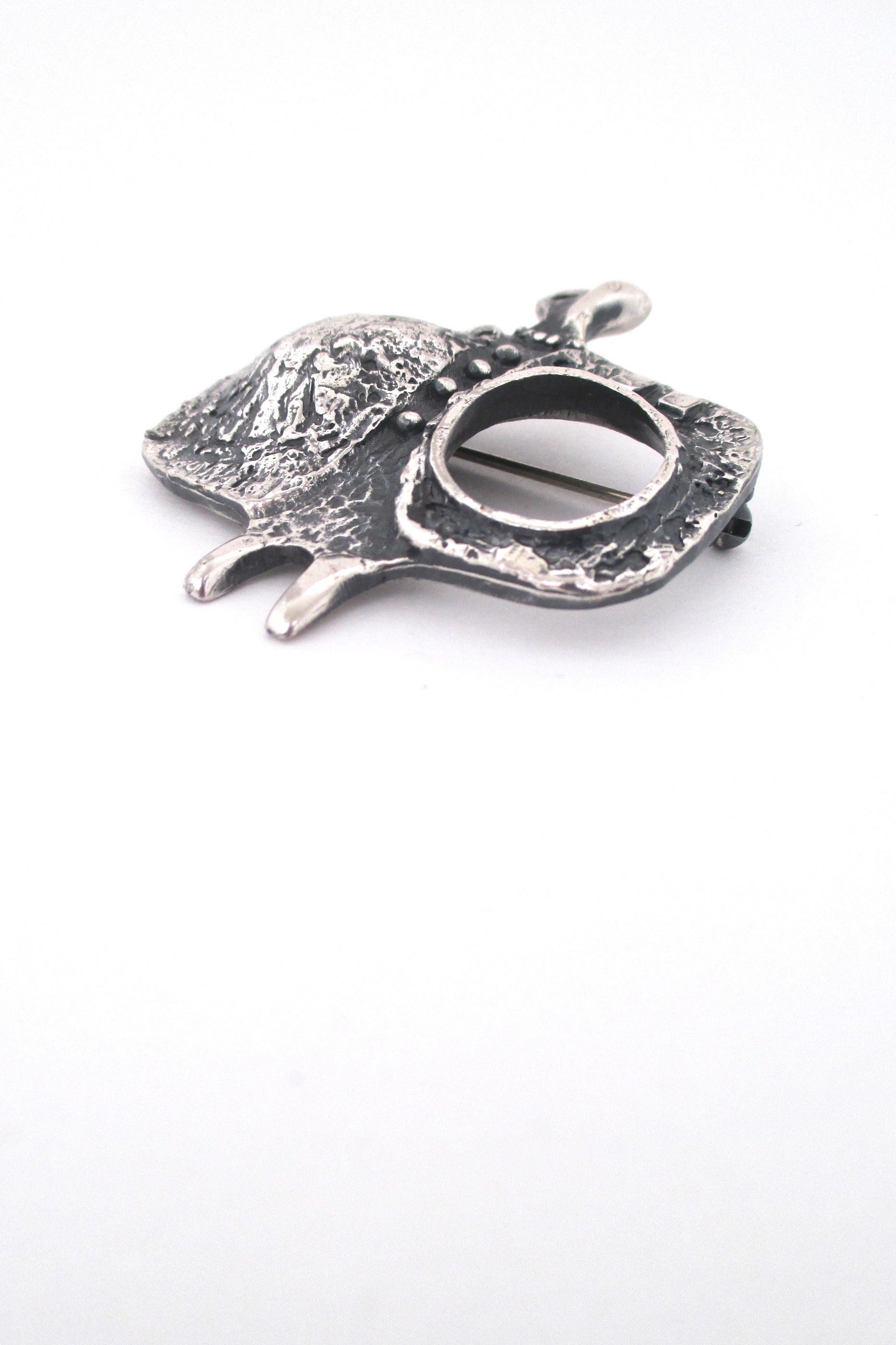 detail Guy Vidal Canada vintage brutalist pewter favourite dress brooch 1970s