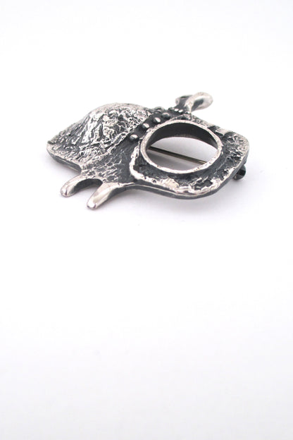 detail Guy Vidal Canada vintage brutalist pewter favourite dress brooch 1970s