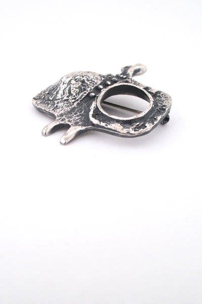 detail Guy Vidal Canada vintage brutalist pewter favourite dress brooch 1970s