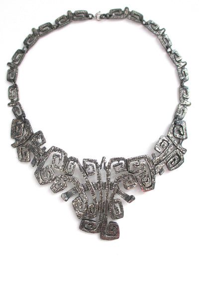 Guy Vidal Canada vintage brutalist pewter large bib necklace choker