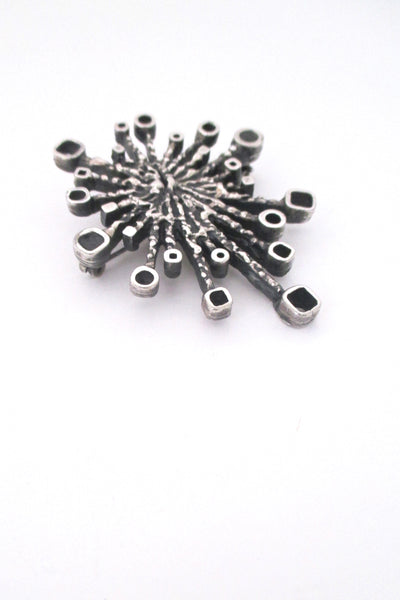 detail Guy Vidal Canada vintage brutalist pewter fireworks brooch 1970s