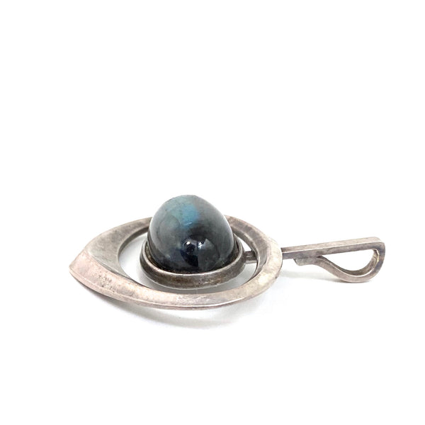 profile David-Andersen Norway large vintage silver labradorite pendant for necklace Scandinavian Modernist jewelry design