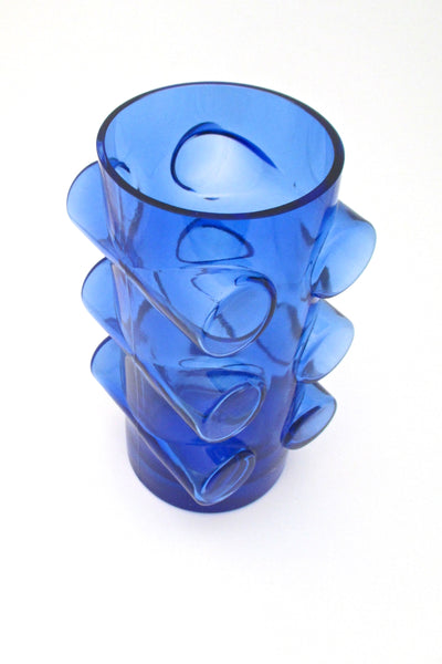 detail Riihimaen Riihimaki Lasi Oy Finland vintage mid century glass dark blue "Pablo" vase