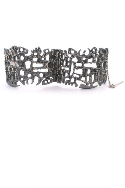 Guy Vidal Canada vintage brutalist pewter hinged bracelet with pin closure