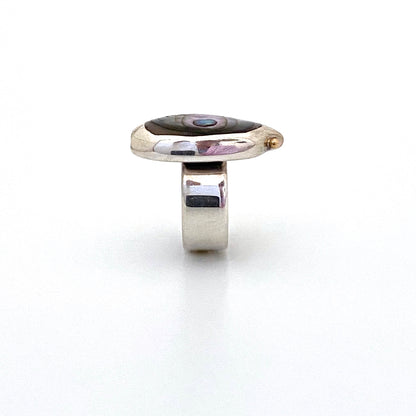 profile Walter Schluep Canada vintage large silver gold abalone beetle ring Canadian Modernist jewelry design