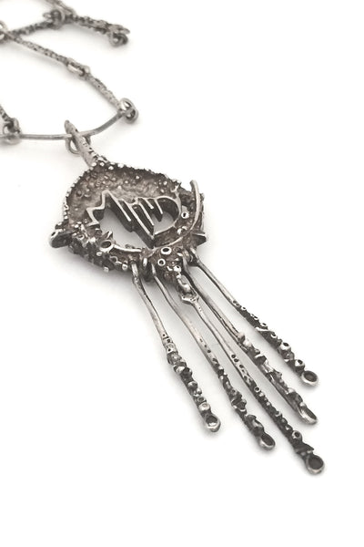 detail Juhls Norway vintage brutalist silver long kinetic pendant necklace Nordic design