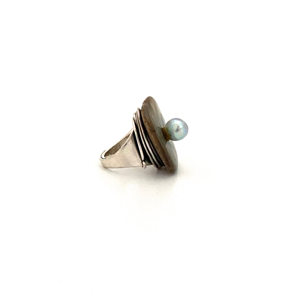 Francisco Rebajes sterling silver, abalone & pearl ring