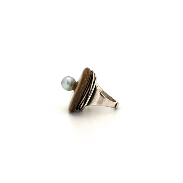 Francisco Rebajes sterling silver, abalone & pearl ring
