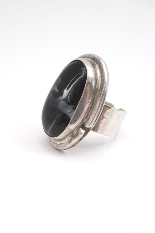 Rafael Alfandary Canada vintage brutalist sterling silver black swirl stone ring