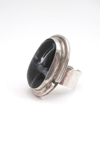 Rafael Alfandary Canada vintage brutalist sterling silver black swirl stone ring