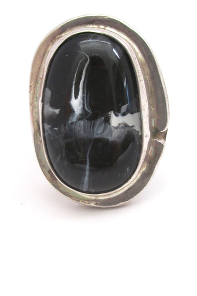 Rafael Alfandary Canada vintage brutalist sterling silver black swirl stone ring