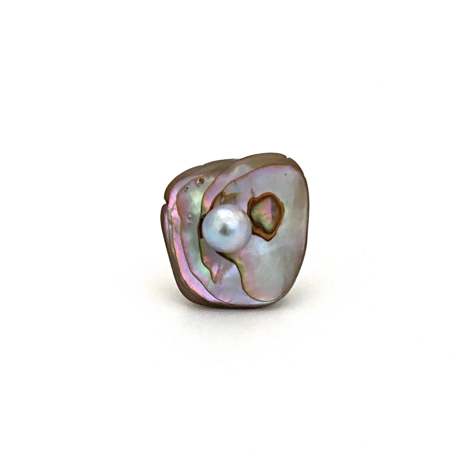 detail Francisco Rebajes USA sterling silver abalone and pearl ring American Modernist jewelry design