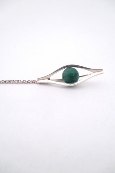 profile Elis Kauppi for Kupittaan Kulta Finland vintage silver aventurine pendant necklace 1964