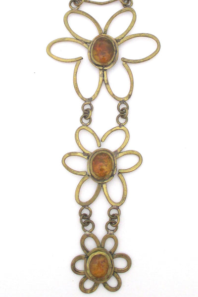 Rafael Alfandary Canada vintage brutalist brass glass three stone daisy choker necklace