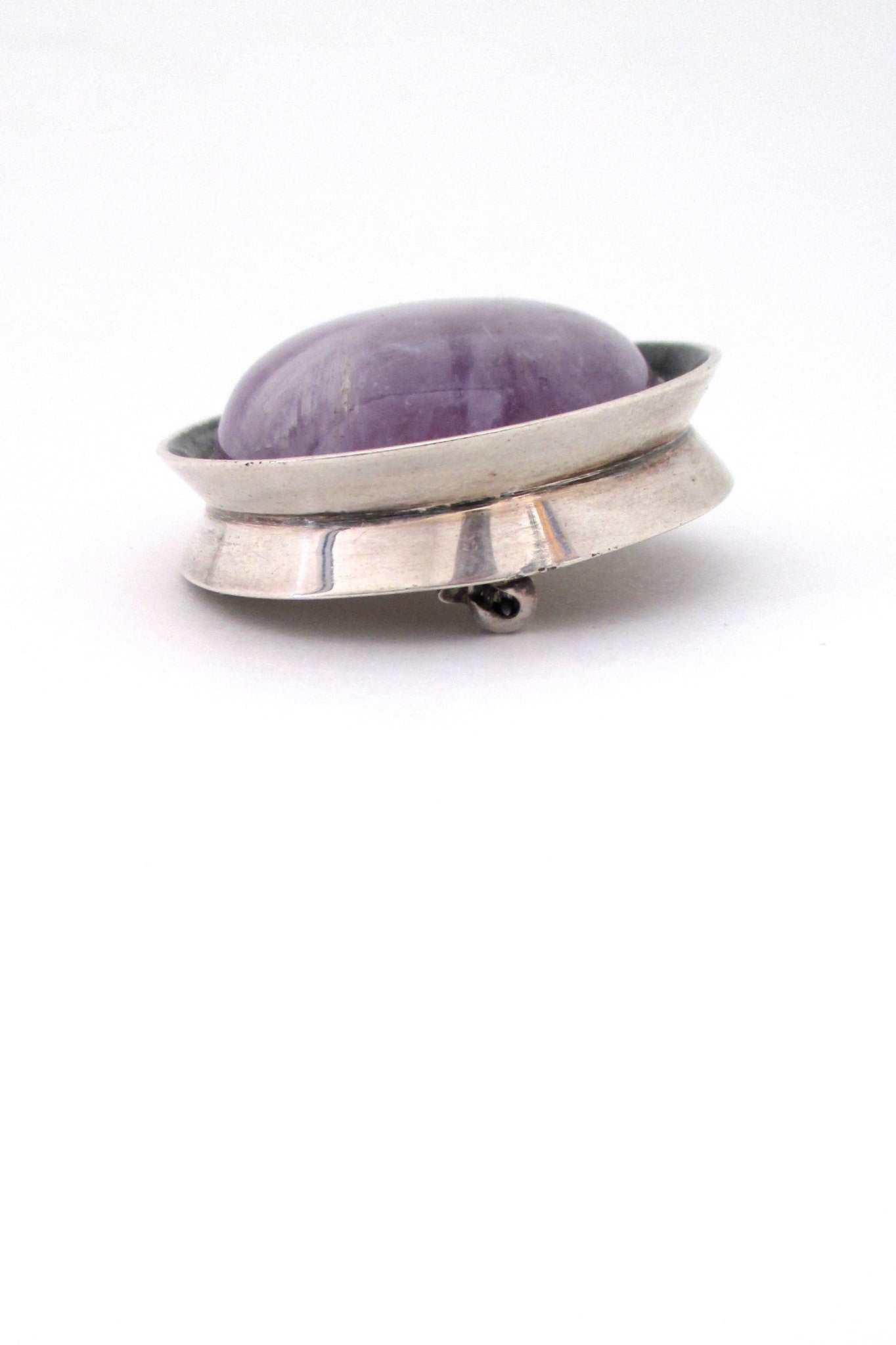 profile Large amethyst and silver vintage brooch by Heikki Kaksonen for Kaunis Koru Finland 1966