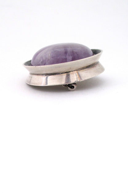 profile Large amethyst and silver vintage brooch by Heikki Kaksonen for Kaunis Koru Finland 1966