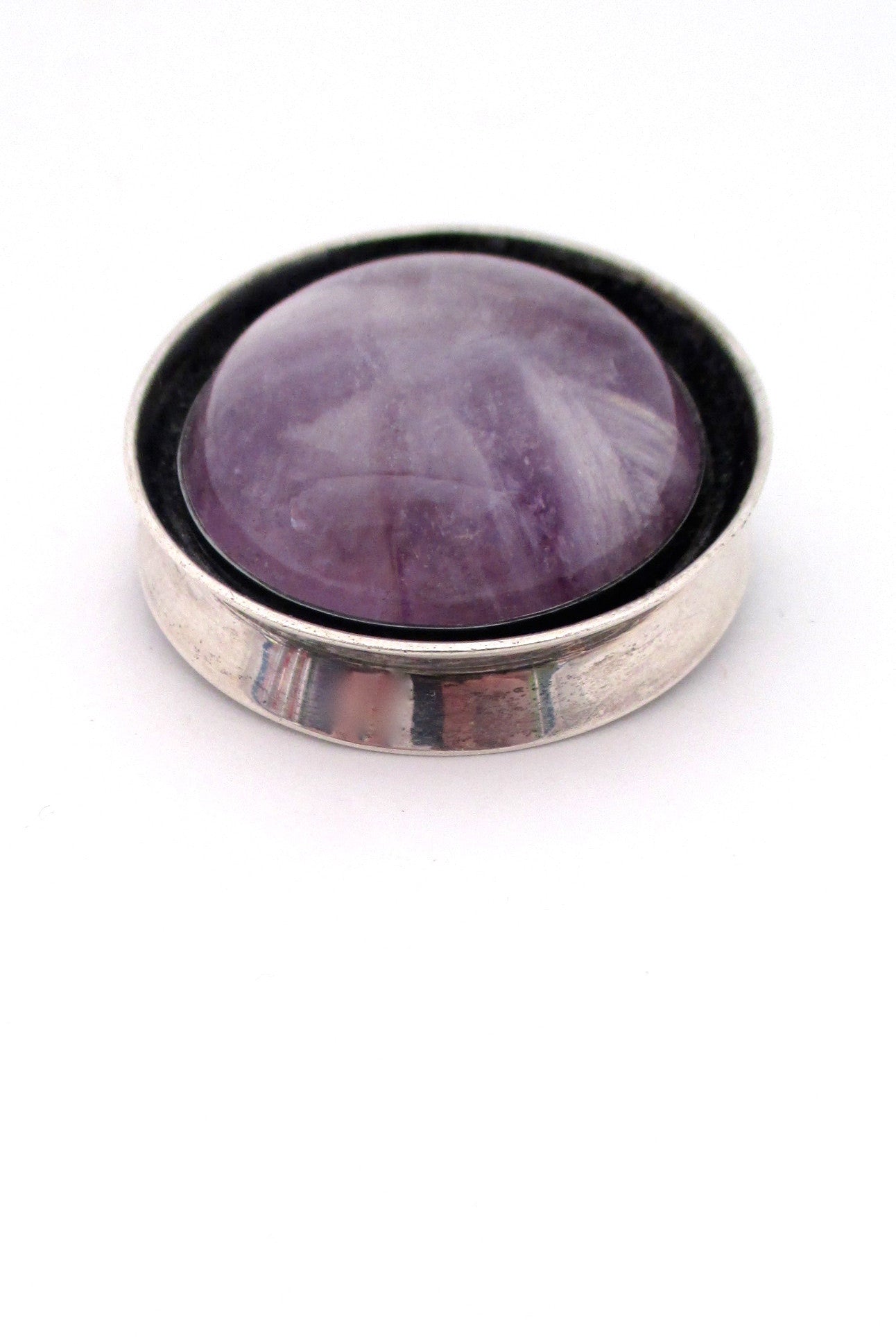 Large amethyst and silver vintage brooch by Heikki Kaksonen for Kaunis Koru Finland 1966