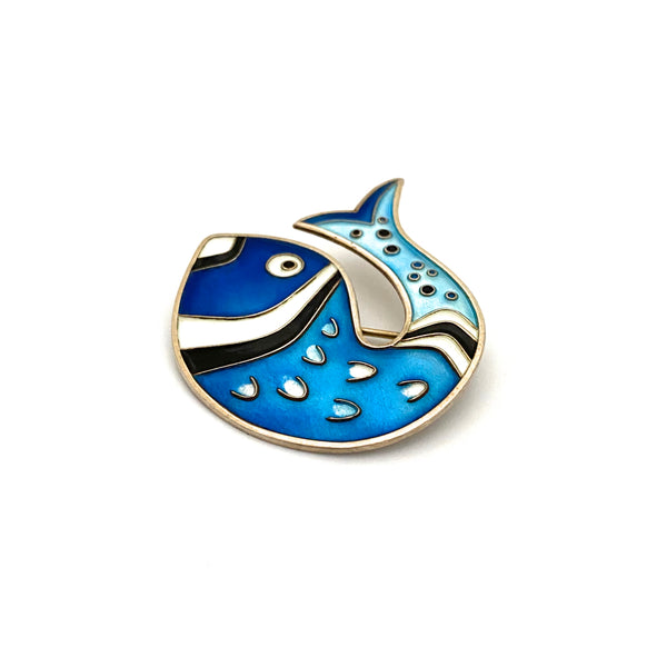 David-Andersen silver & enamel fish brooch ~ blue